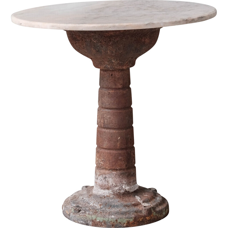 Vintage garden table in iron and marble, France 1920s