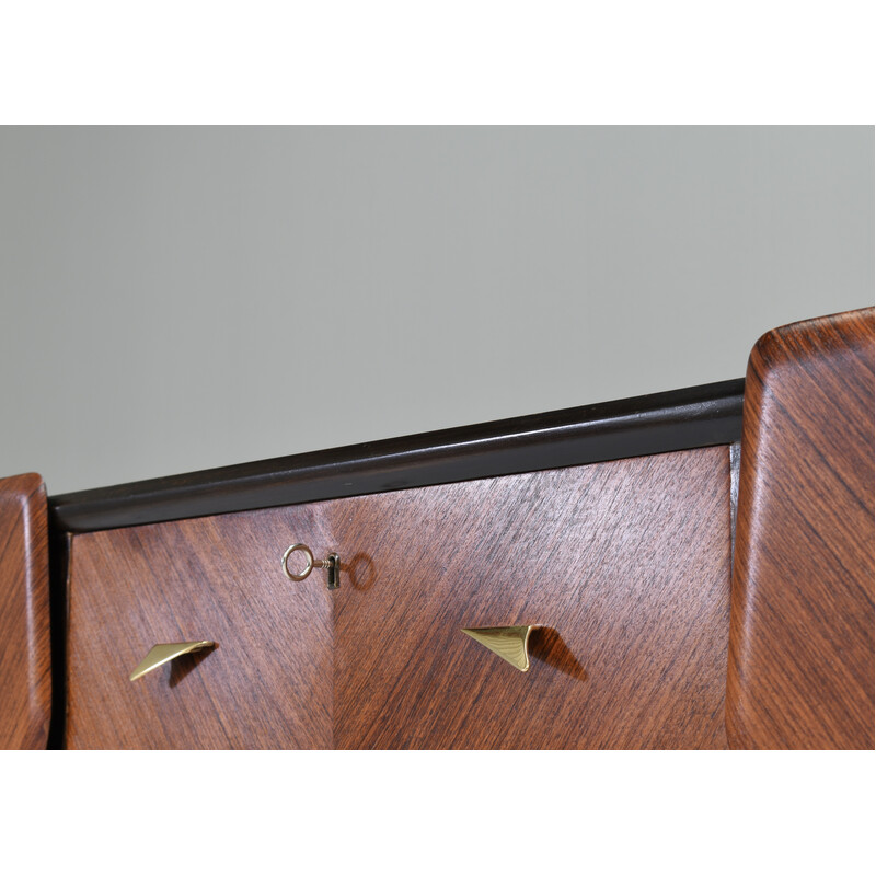 Italian vintage credenza with brass details and glass top, Italy 1950