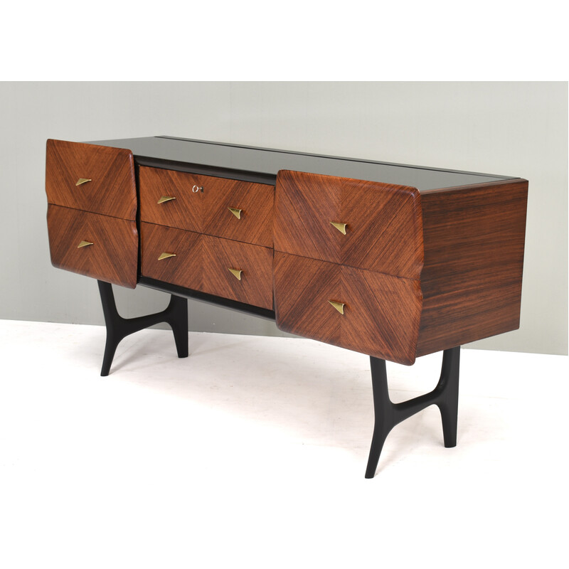 Italienische Vintage-Credenza mit Messingdetails und Glasplatte, Italien 1950