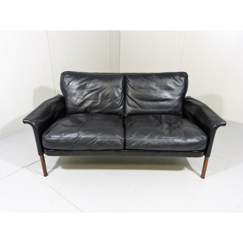 Hans Olsen 2-seater sofa in black leather - 1960s