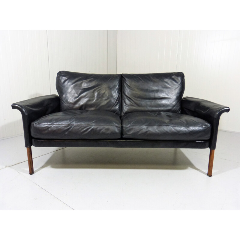 Hans Olsen 2-seater sofa in black leather - 1960s