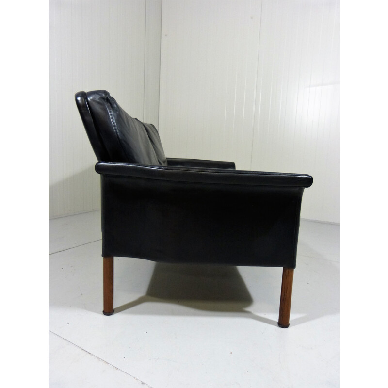 Canapé 2 places en cuir noir Hans Olsen - 1960