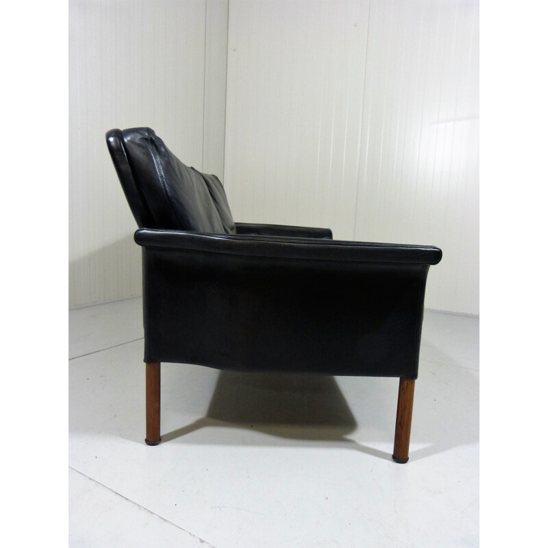 Hans Olsen 2-seater sofa in black leather - 1960s