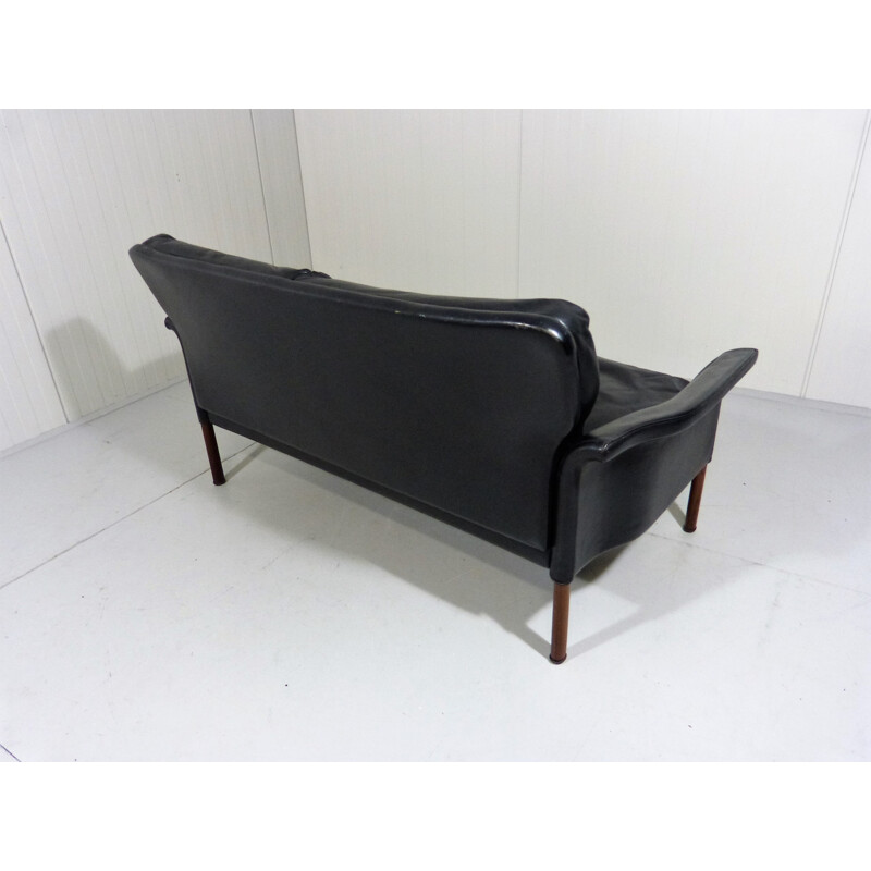 Hans Olsen 2-seater sofa in black leather - 1960s