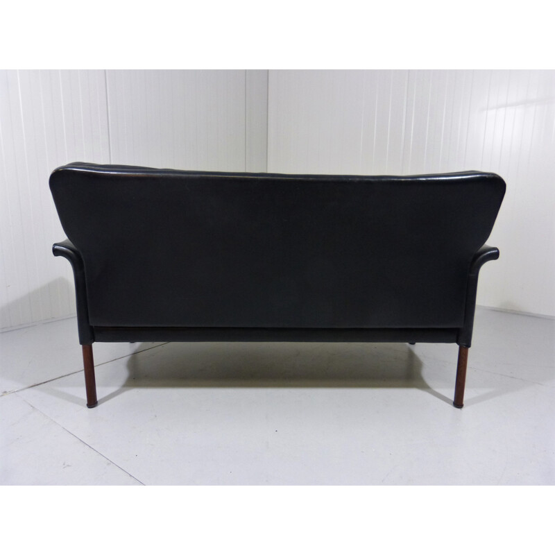 Hans Olsen 2-seater sofa in black leather - 1960s