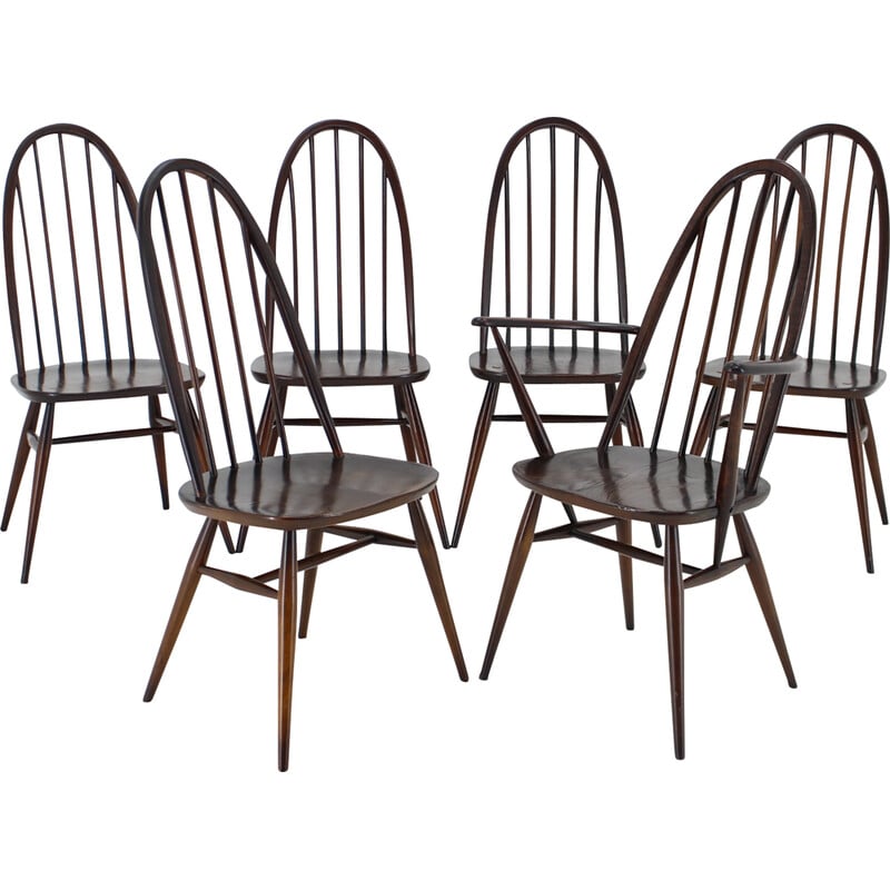 Set of 6 vintage Windsor dining chairs by Lucian Ercolani, Italy 1960s