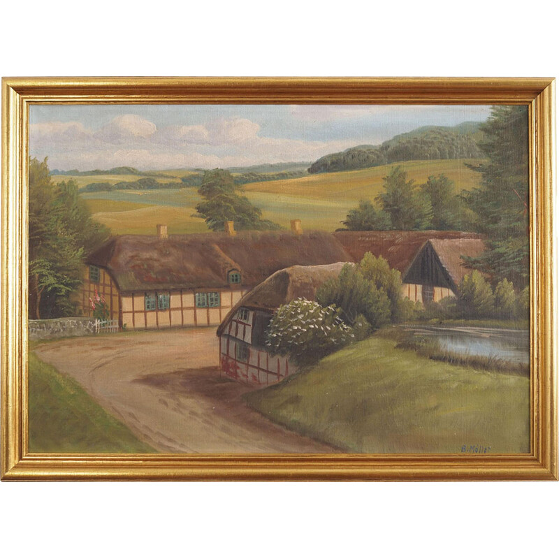 Vintage Scandinavian painting "The German Village" by B. Möller