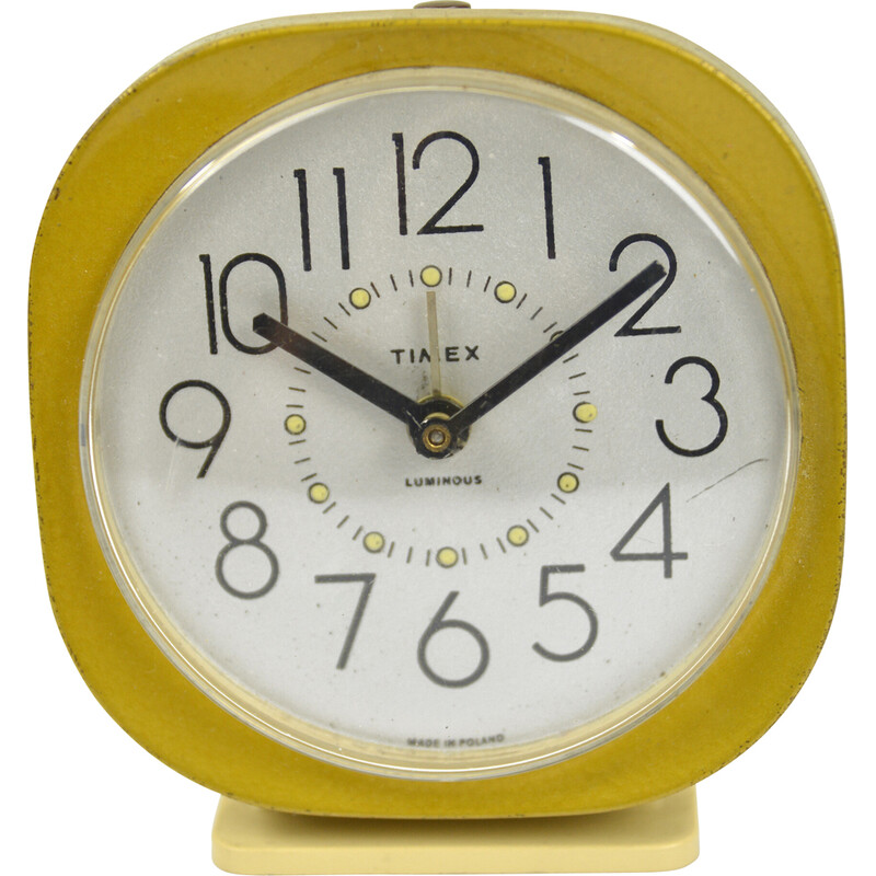 Vintage mechanical alarm clock in metal and enamel for Timex, Poland 1970s