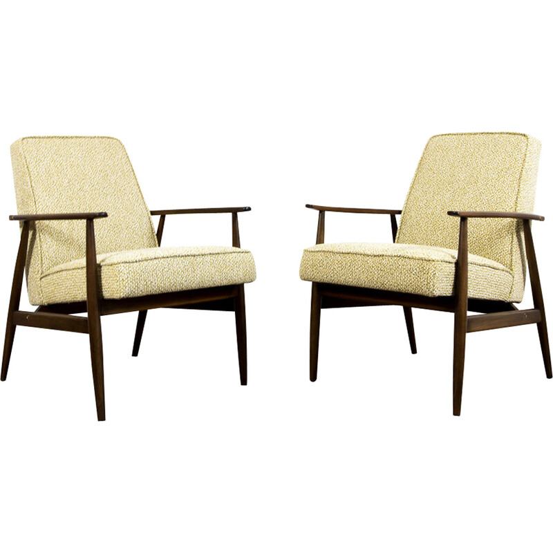 Paar vintage houten en stoffen fauteuils van H. Lis, 1960