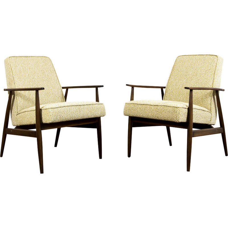 Pair of vintage wood and fabric armchairs by H. Lis, 1960s