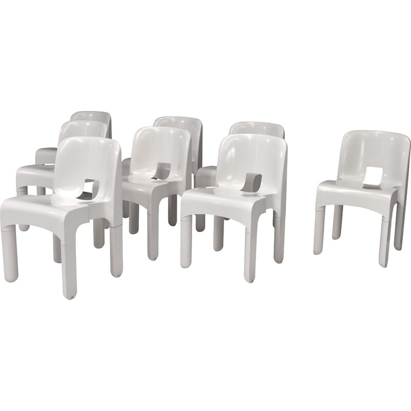 Set of 8 vintage chairs model 4867 in plastic and rubber by Joe Colombo for Kartell, Italy 1967s