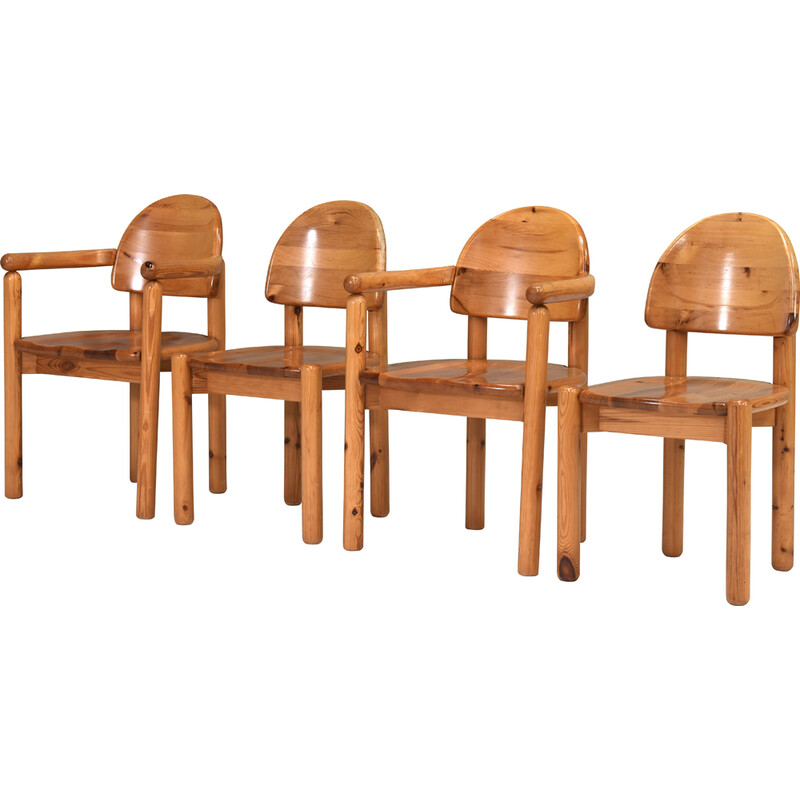 Set of 4 vintage pinewood dining chairs by Rainer Daumiller for Hirtshals, Denmark 1970