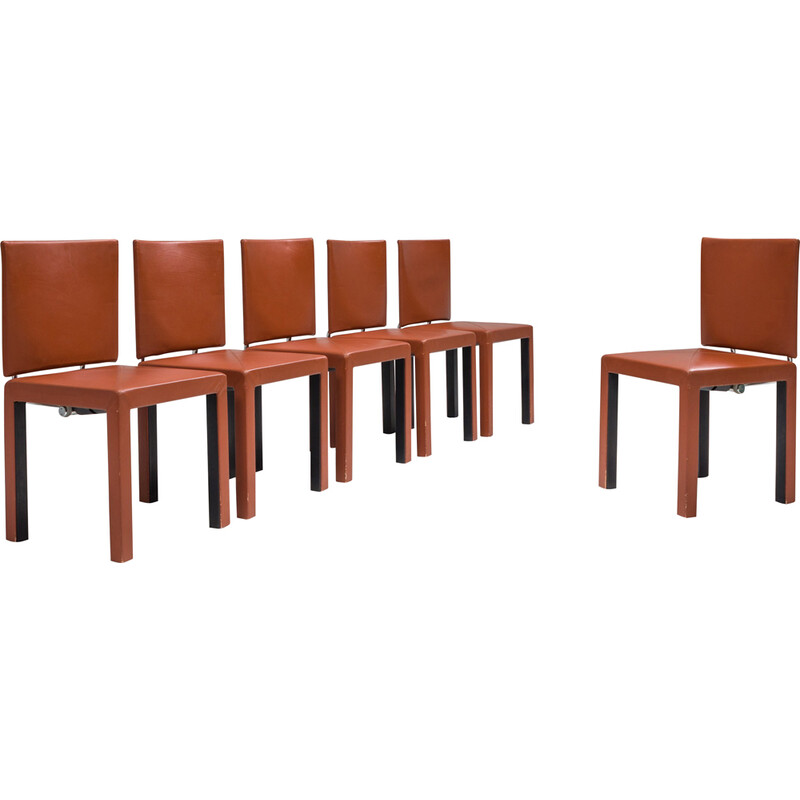 Set of 6 vintage brown leather dining chairs by Paolo Piva for B and B Italia, 1980s