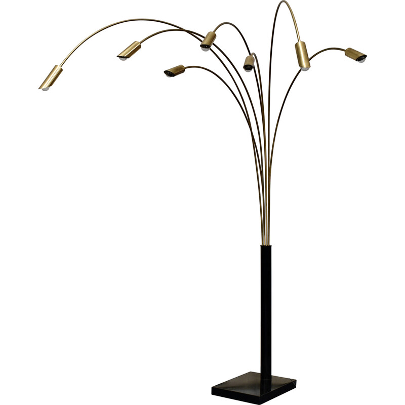 Vintage floor lamp in brass and black lacquered metal, Italy 1970s