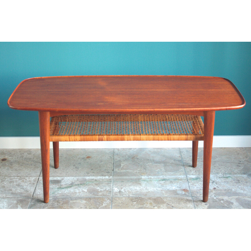 Teak coffee table with magazine rack - 1950s