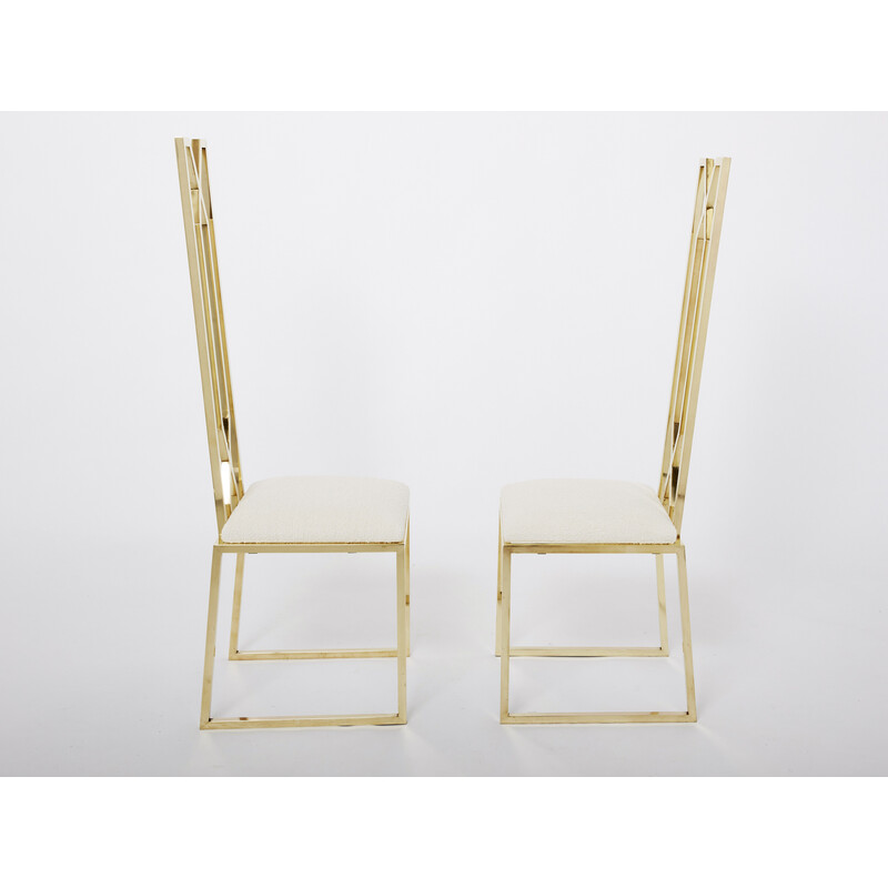 Paar vintage stoelen in messing en wol van Alain Delon voor Jean Charles, 1970