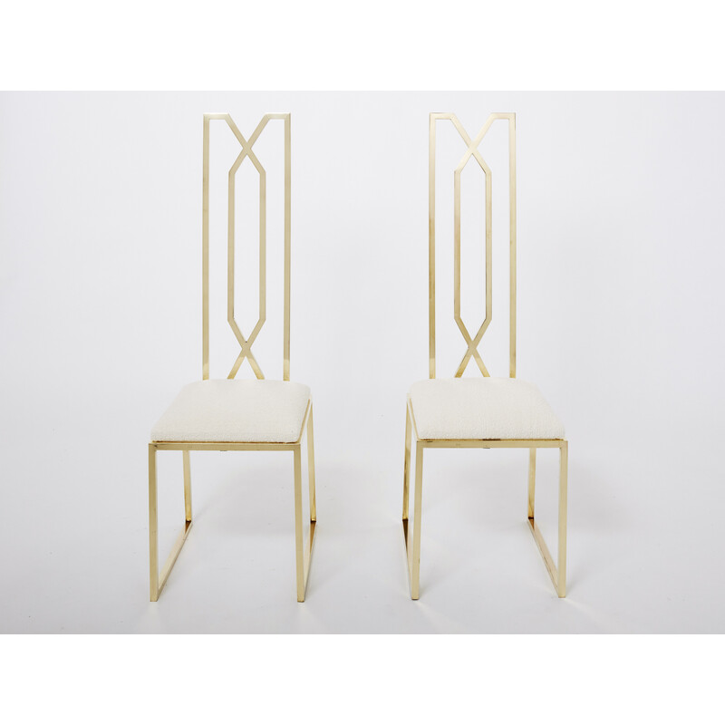 Pair of vintage brass and wool chairs by Alain Delon for Jean Charles, 1970s