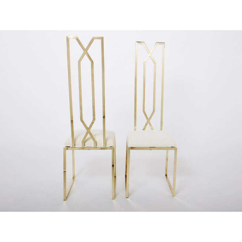 Pair of vintage brass and wool chairs by Alain Delon for Jean Charles, 1970s