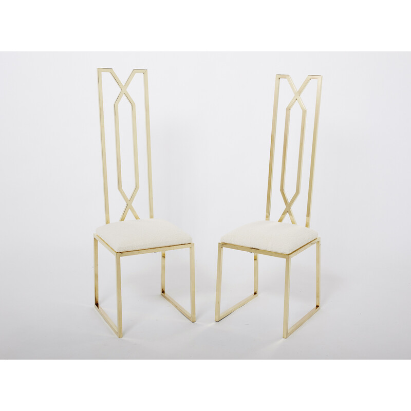 Pair of vintage brass and wool chairs by Alain Delon for Jean Charles, 1970s