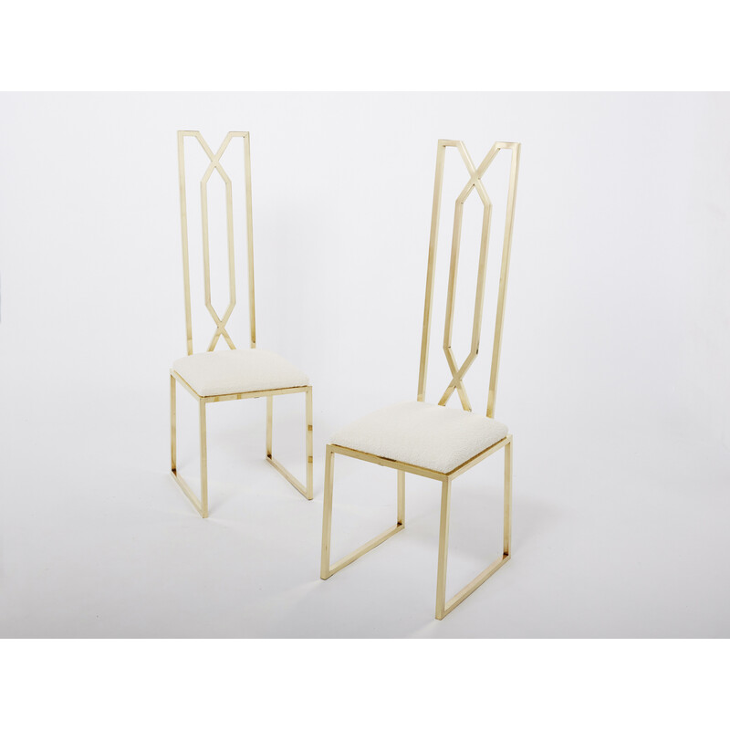 Coppia di sedie vintage in ottone e lana di Alain Delon per Jean Charles, 1970