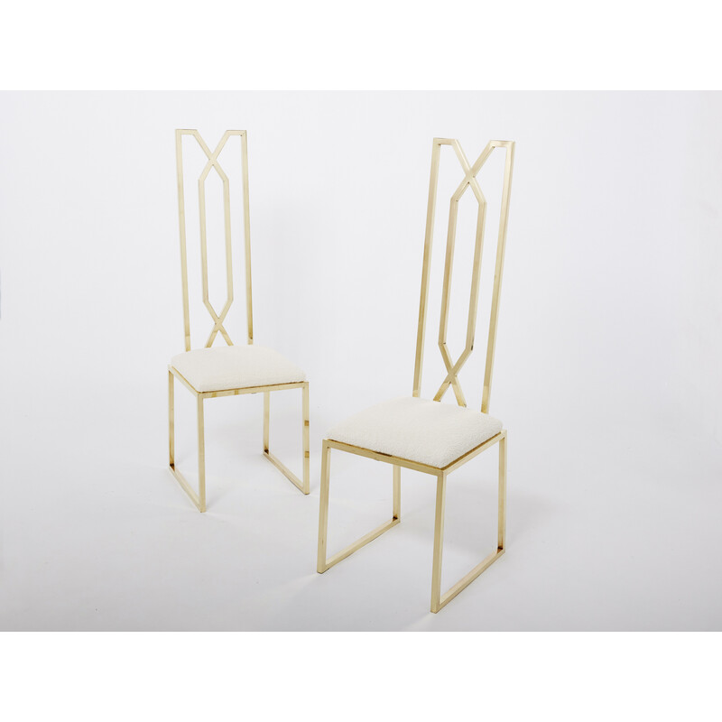 Pair of vintage brass and wool chairs by Alain Delon for Jean Charles, 1970s