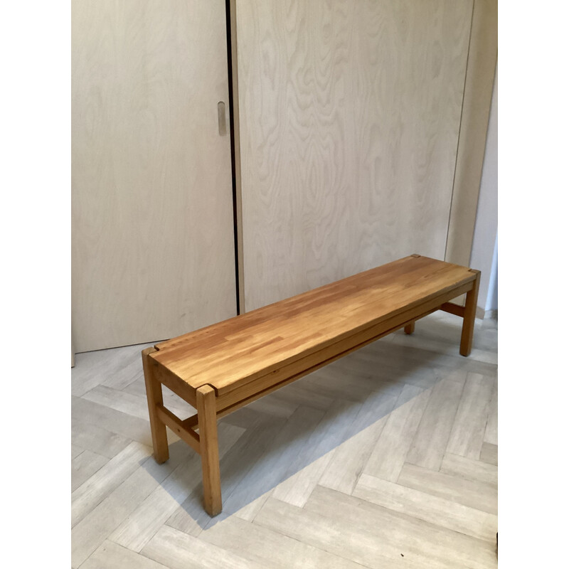 Vintage "hongisto" bench in pine by Ilmari Tapiovaara for Arbre Laukaan, Finland 1960s