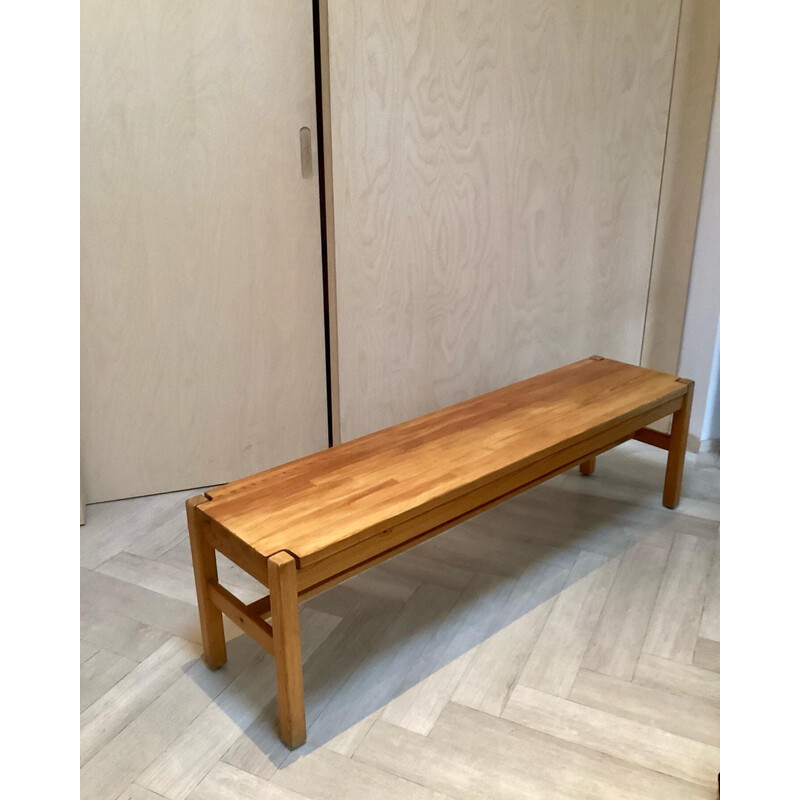 Vintage "hongisto" bench in pine by Ilmari Tapiovaara for Arbre Laukaan, Finland 1960s