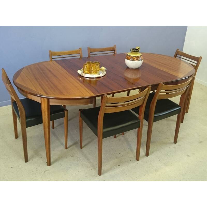 Table scandinave en palissandre blond avec 2 allonges - 1950