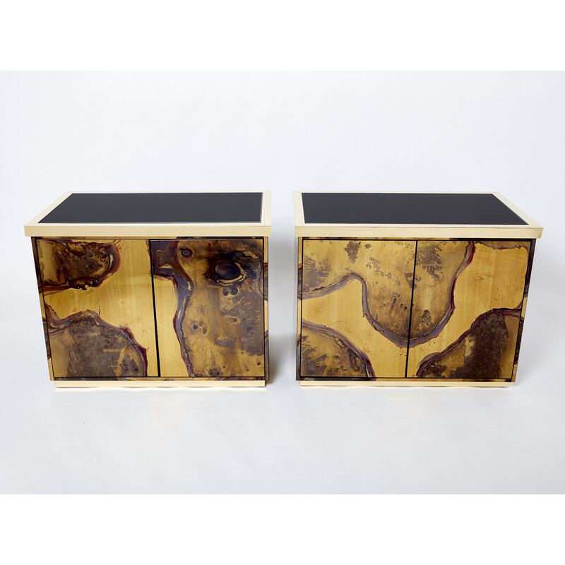 Paar vintage geoxideerde messing opbergmeubels van Isabelle en Richard Faure, 1970