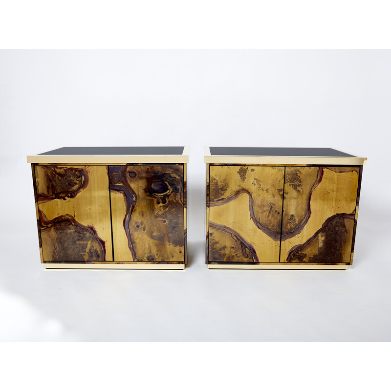 Paar vintage geoxideerde messing opbergmeubels van Isabelle en Richard Faure, 1970