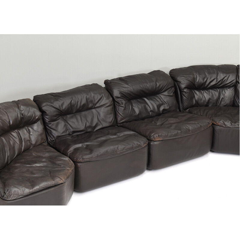 Vintage dark brown leather modular sofa by Friedrich Hill for Walter Knoll, Germany 1970s
