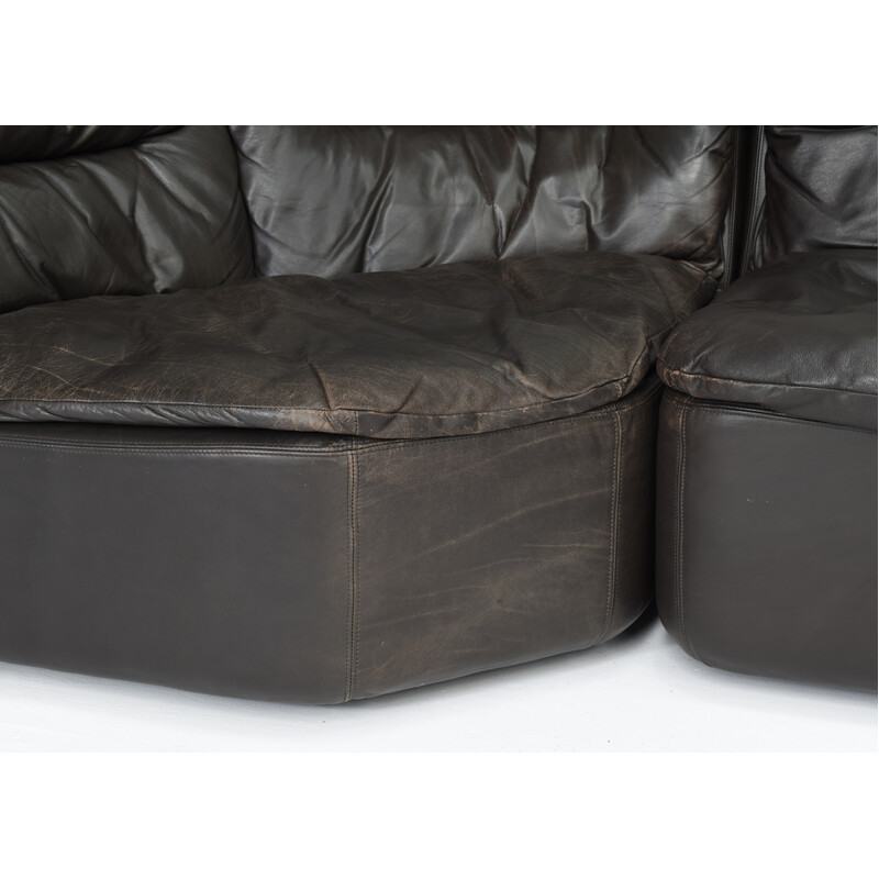 Vintage dark brown leather modular sofa by Friedrich Hill for Walter Knoll, Germany 1970s