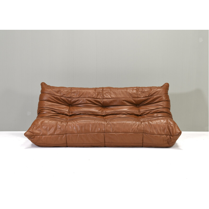Togo-Sofa aus beigefarbenem Leder von Michel Ducaroy für Ligne Roset, Frankreich 1970er Jahre