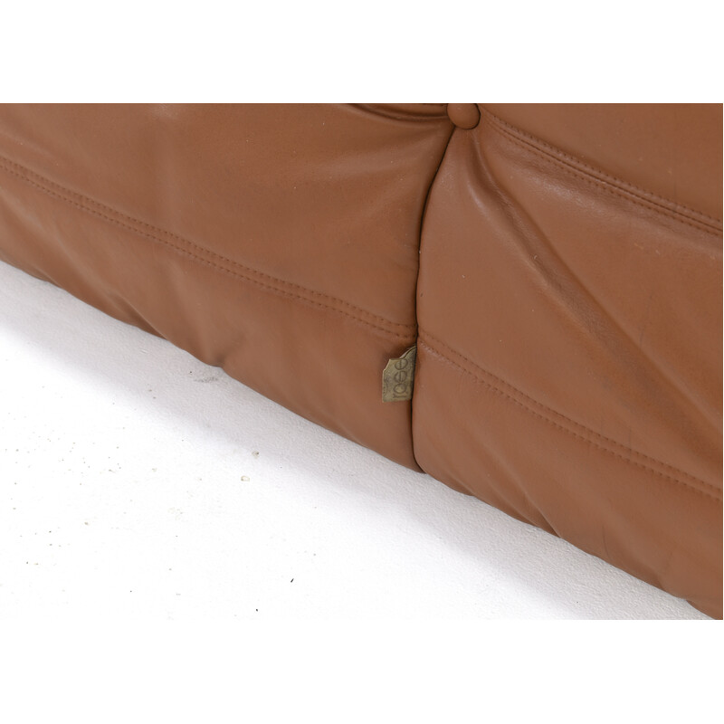 Vintage beige leather Togo sofa by Michel Ducaroy for Ligne Roset, France 1970s