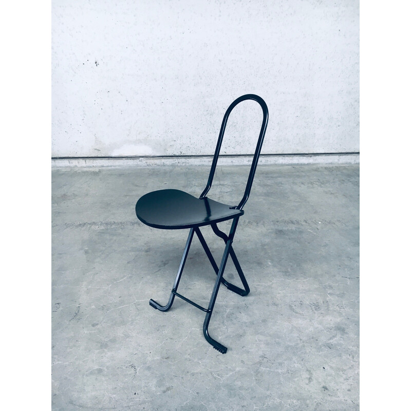 Vintage Dafne folding chair in metal and plywood by Gastone Rinaldi for Thema, Italy 1980s