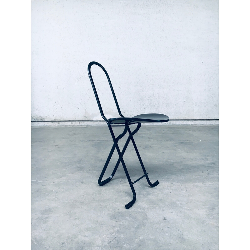 Vintage Dafne folding chair in metal and plywood by Gastone Rinaldi for Thema, Italy 1980s