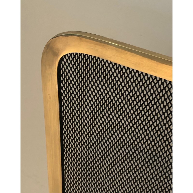 Vintage brass and wire mesh firewall, France 1970s