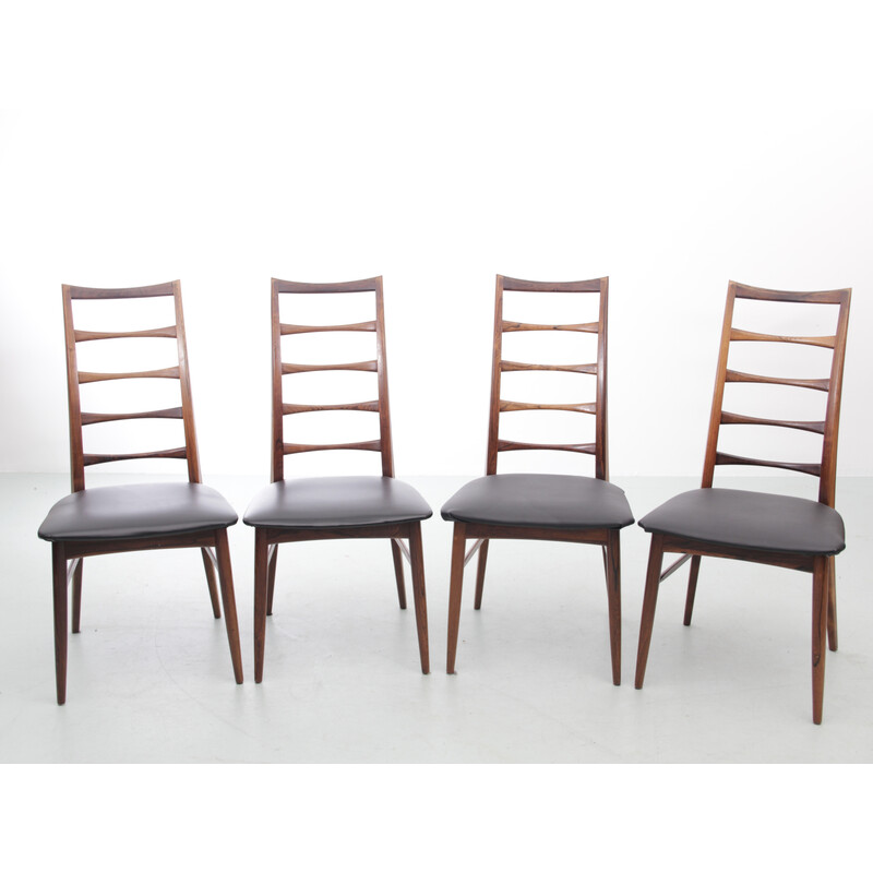 Conjunto de 4 cadeiras de couro escandinavas vintage de Niels Koefoed