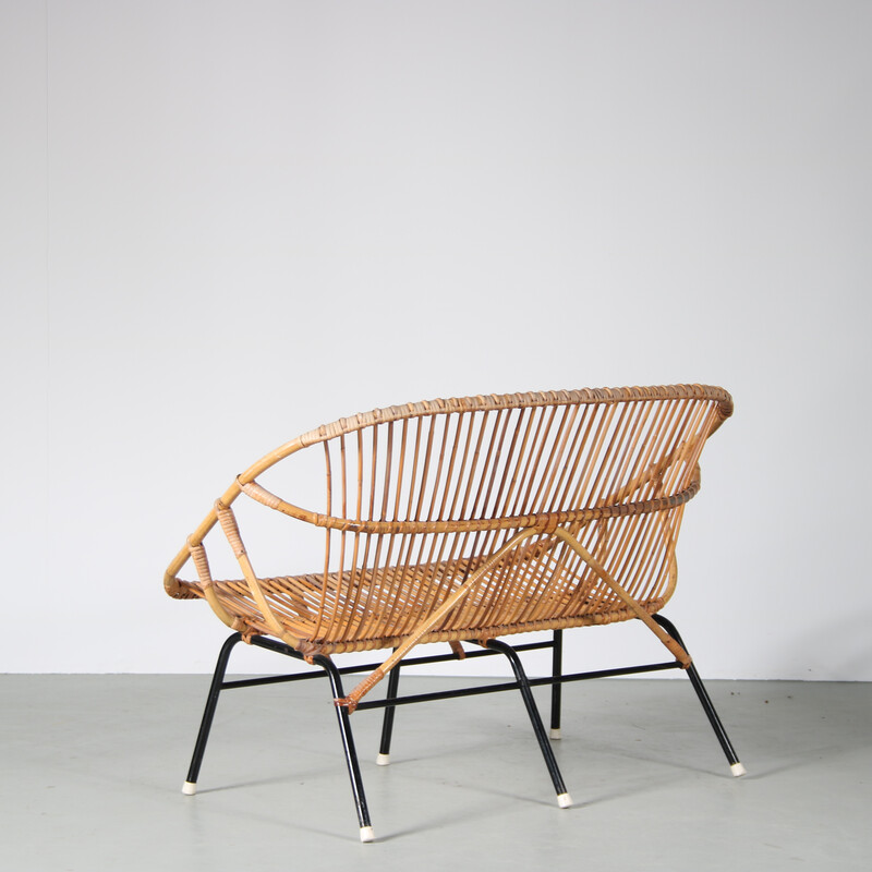 Divano vintage in rattan e metallo per Rohé, Paesi Bassi 1950