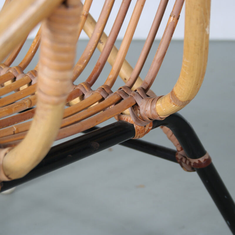 Vintage rattan and metal sofa for Rohé, Netherlands 1950s