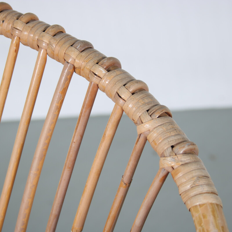 Vintage rotan en metalen bank voor Rohé, Nederland 1950