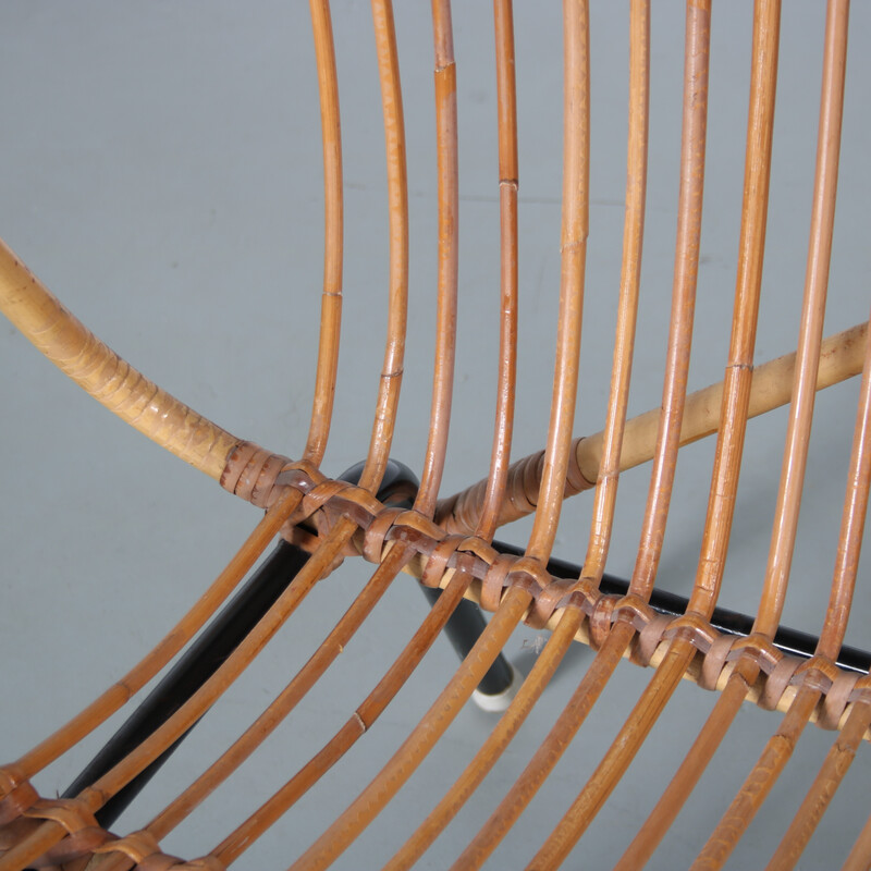 Vintage rattan e sofá metálico para Rohé, Holanda 1950s