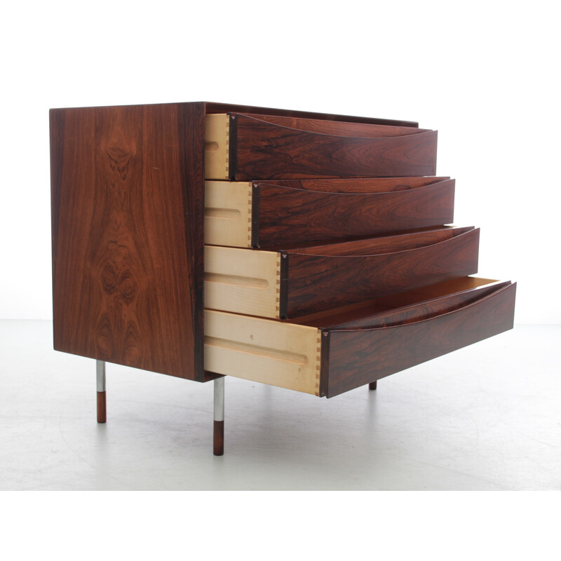 Vintage Scandinavian chest of drawers in Rio rosewood and steel by Arne Vodder