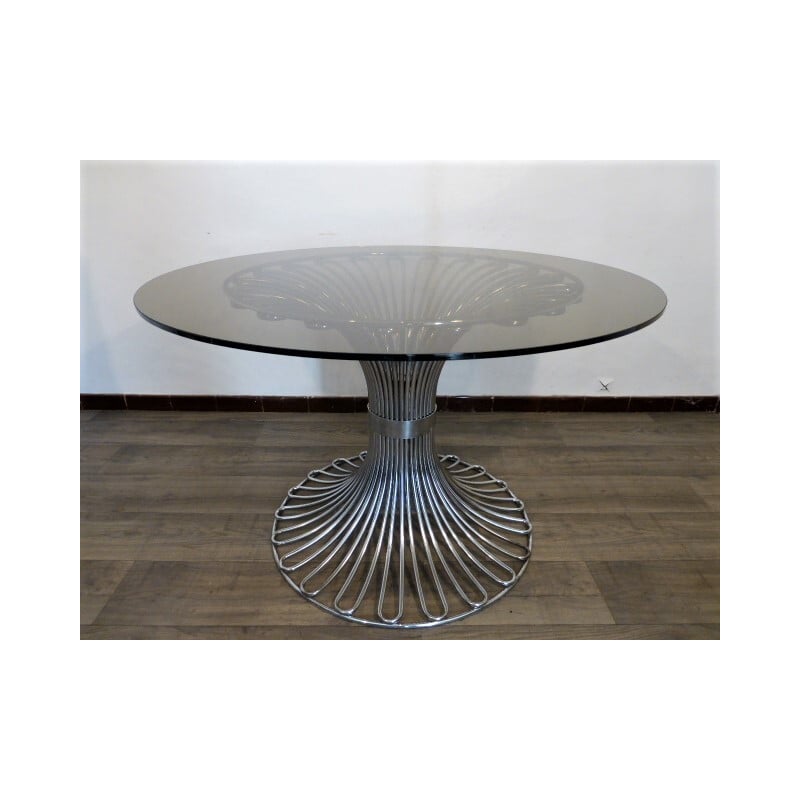 Glass and chromed metal dining table - 1970s