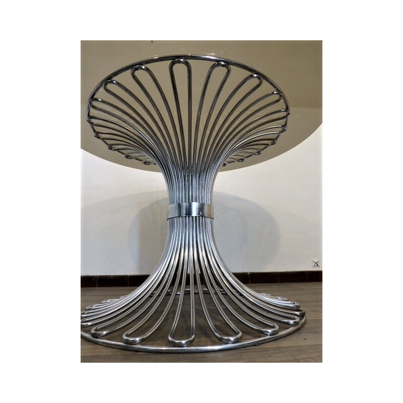 Glass and chromed metal dining table - 1970s