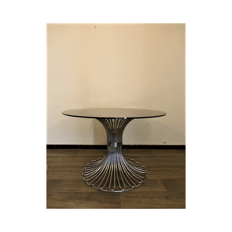 Glass and chromed metal dining table - 1970s