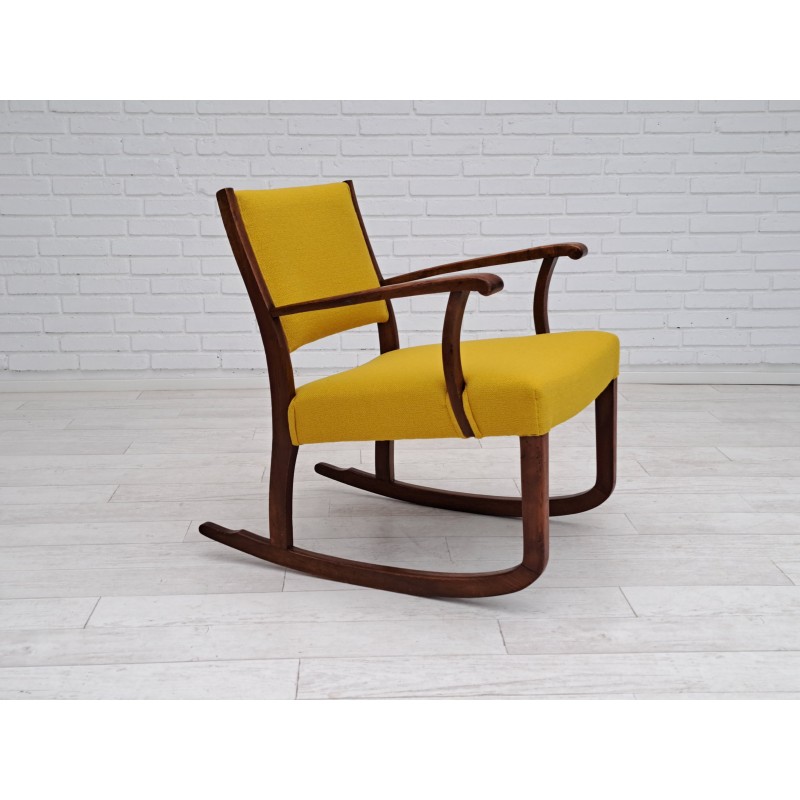 Sedia a dondolo danese vintage in lana e legno di quercia di kvadrat, anni '50