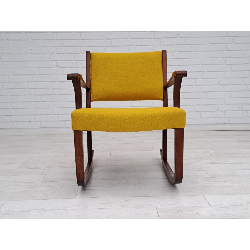 Danish vintage rocking chair in kvadrat furniture wool and oak wood, 1950s