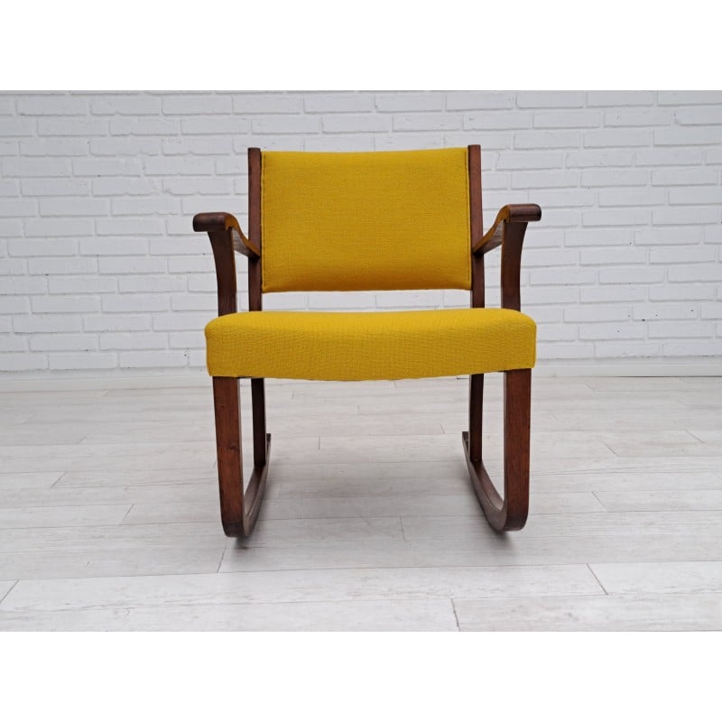 Deense vintage schommelstoel van kvadrat meubelwol en eikenhout, jaren 1950