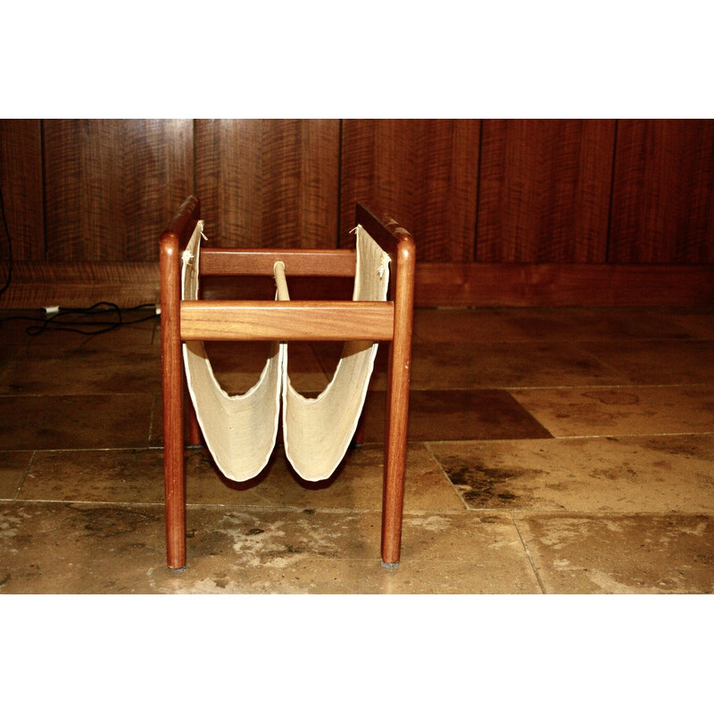 Vintage teak and cotton magazine rack, 1950